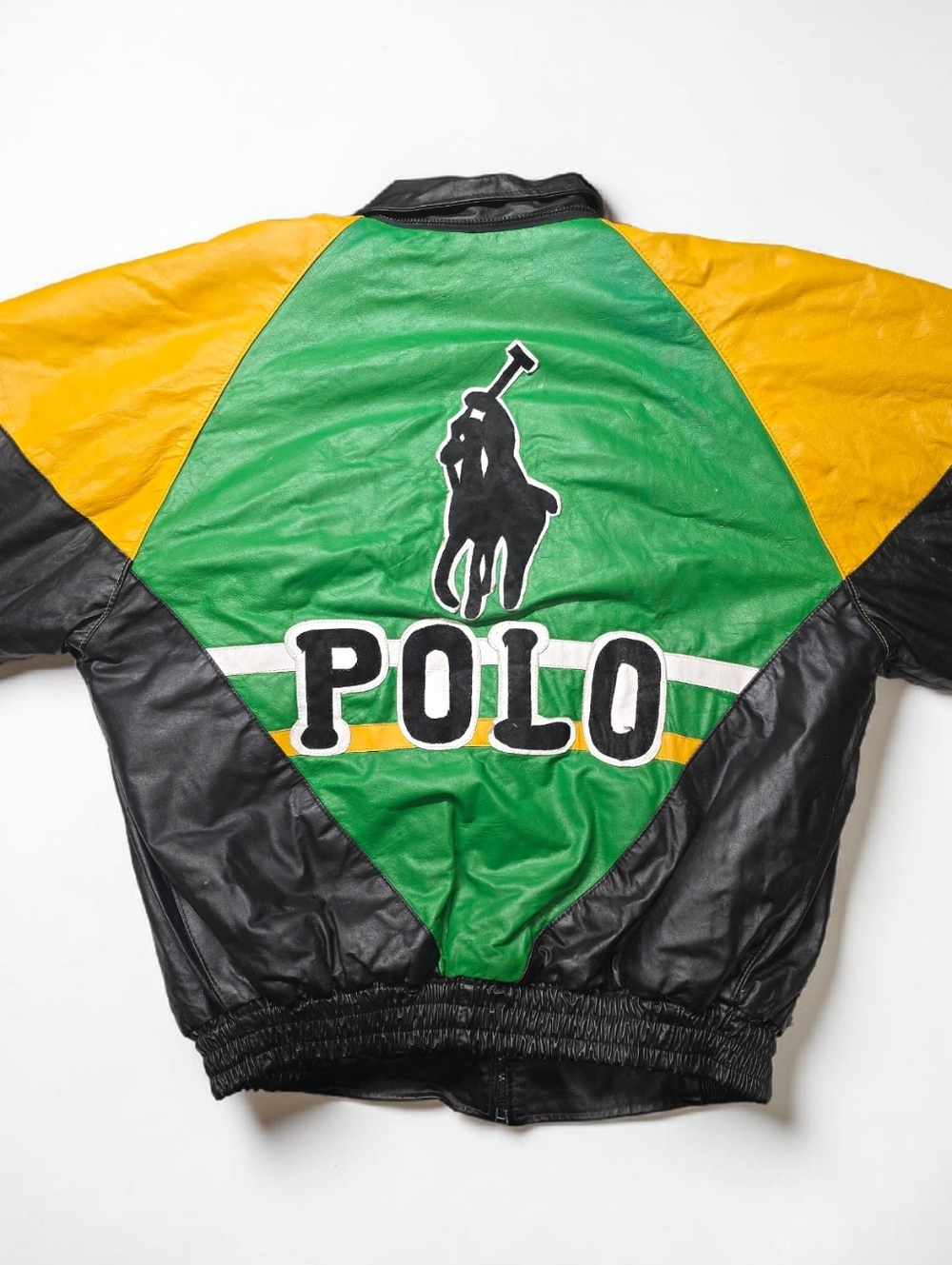 Vintage 1980s Dapper Dan Style Leather Jacket Bootleg Ralph Lauren Polo XL KO